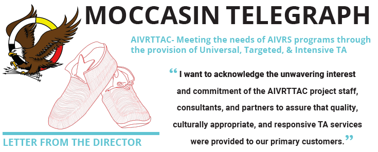The picture depicts the AIVRTTAC logo with the title Moccasin Telegraph and a quote from the lead article.