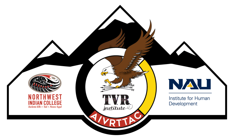 The blended AIVRTTAC and TVR logo is shown. It depicts an eagle flying through a four colored ring. the NWI, TVR INSTITUTE, and NAU IHD logos are adjacent