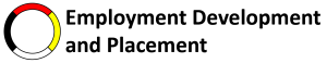 The AIVRTTAC website navigation consists of a multi-colored medicine wheel of white, red, yellow, and black arcs. The words Employment Development and Placement are to the right of the medicine wheel.