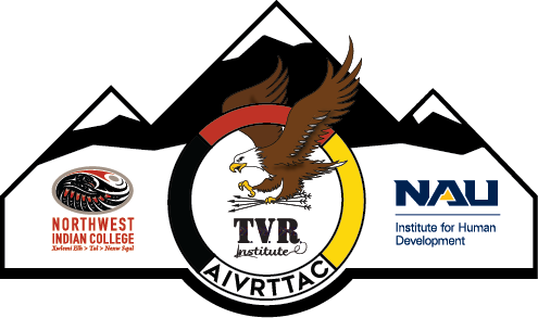 The blended AIVRTTAC and TVR logo is shown. It depicts an eagle flying through a four colored ring. the NWI, TVR INSTITUTE, and NAU IHD logos are adjacent